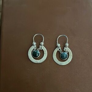 Elegant sterling Silver and jade  Hoop Earrings